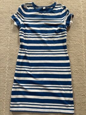 Old Navy Blue and White Striped Crewneck Mini Dress